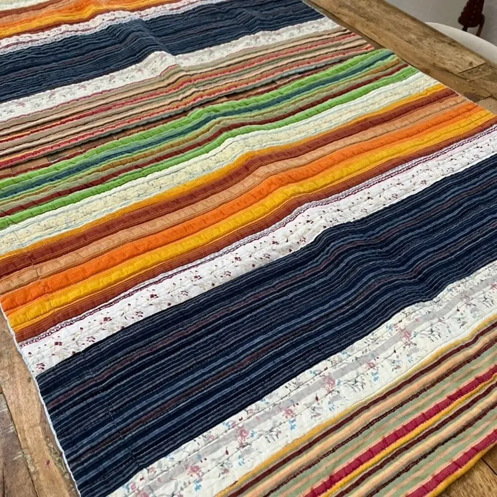Pier One 1 Set of 2 Standard Pillow Shams Quilted Tie Back Colorful Stripes